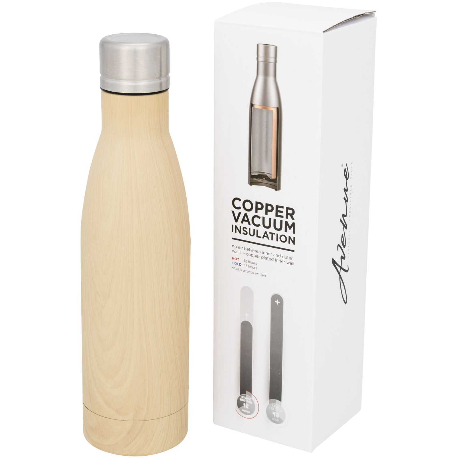 Borraccia termica con isolamento sottovuoto in rame effetto legno da 500 ml Vasa